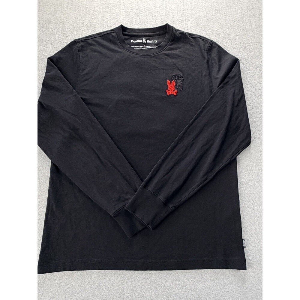 Psycho Bunny Black Long Sleeve Pima Cotton Tee Small 4 Embroidered Logo Back - Picture 3 of 11